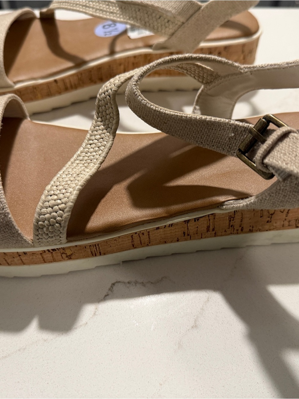 Michele Neutral Beige Cork-Trim Slingback Sandals
